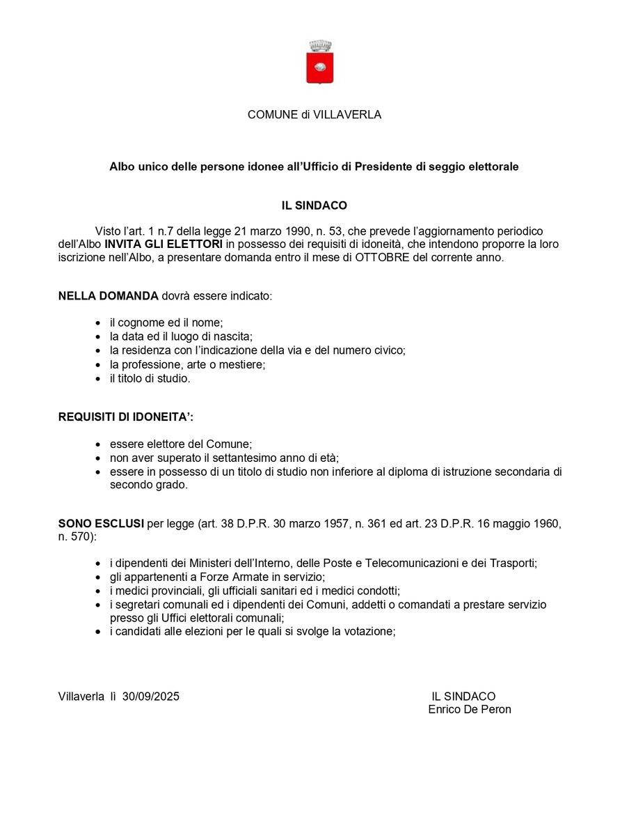 Immagine: Aggiornamento Albo dei Presidenti di Seggio Elettorale