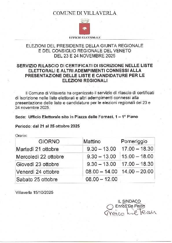 Immagine: Elezioni del Presidente della Giunta Regionale e del Consiglio Regionale del Veneto del 23 e 24 novembre 2025