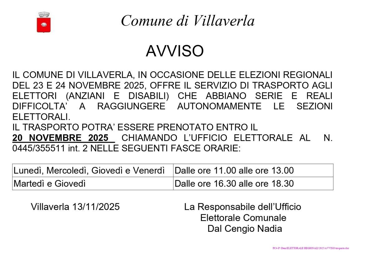 Immagine: Elezioni regionali 2025 – Servizio di trasporto per elettori anziani e disabili