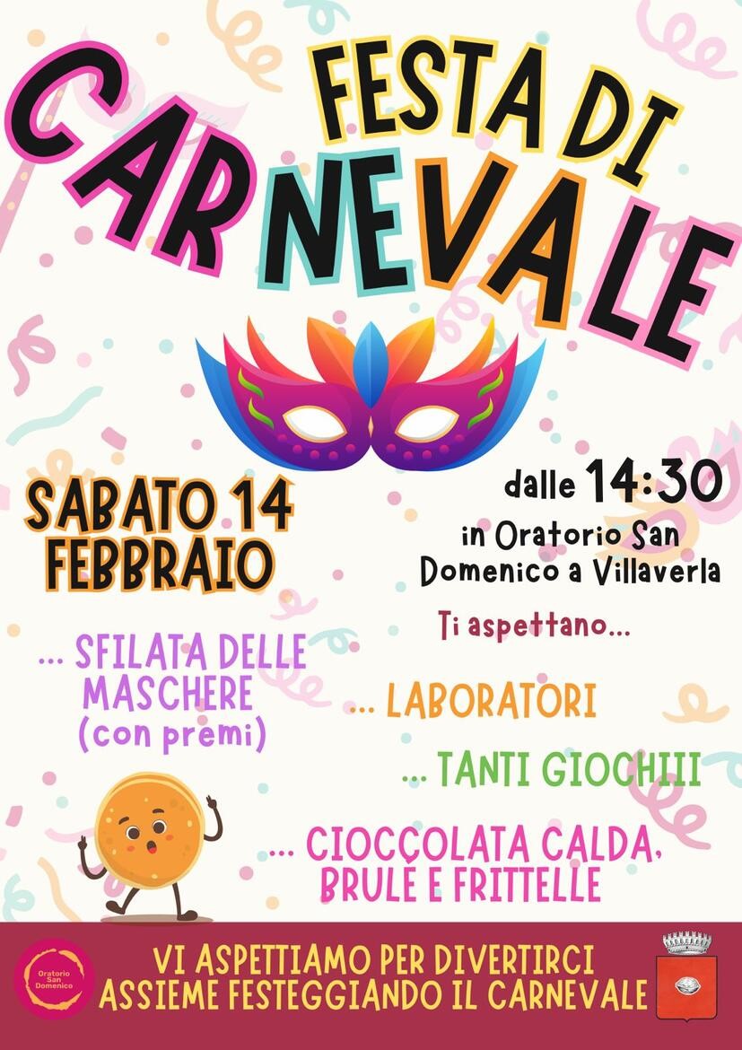 festa di carnevale in oratorio san domenico 14 febbraio 2026 