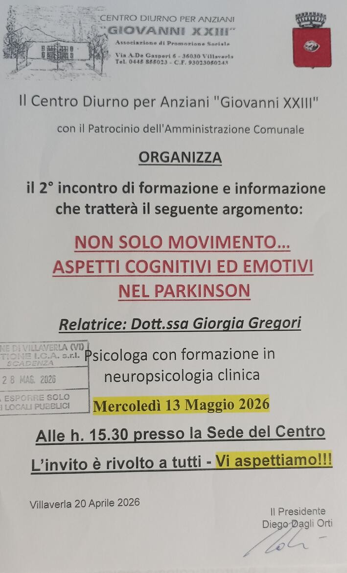 locandina incontro parkinson
