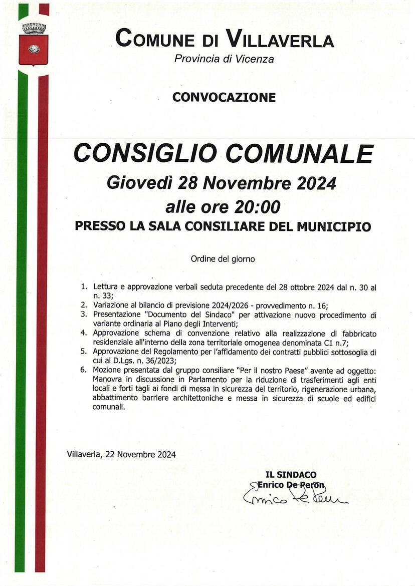Immagine: Manifesto Convocazione Consiglio comunale 
