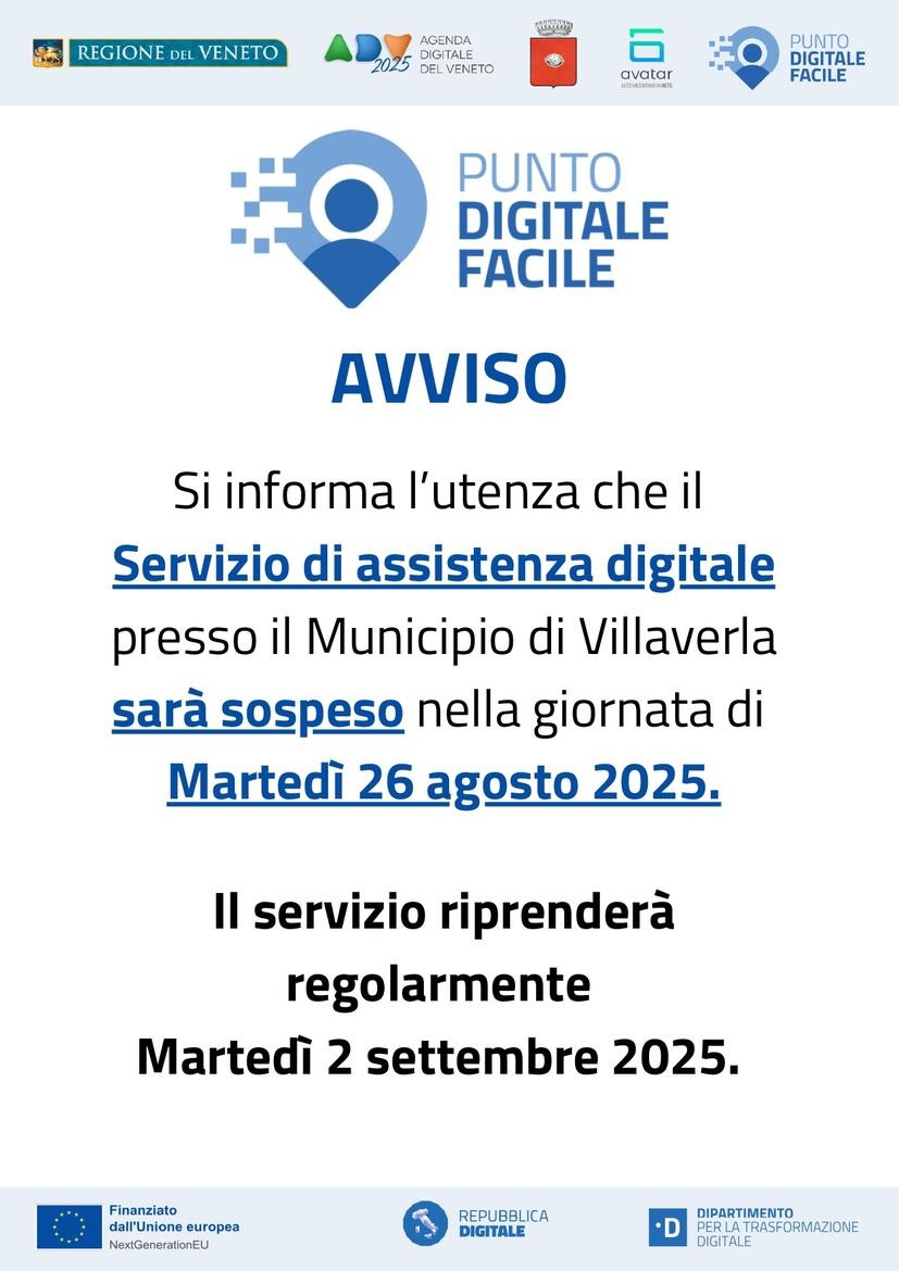 Immagine: sospensione servizio digitale 26 Agosto 2025