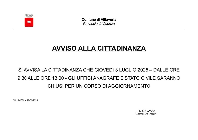 Immagine: Avviso - Chiusura uffici anagrafe e stato civile