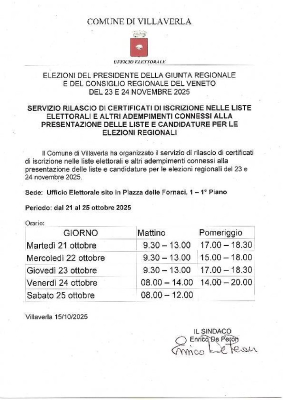 Immagine: Elezioni del Presidente della Giunta Regionale e del Consiglio Regionale del Veneto del 23 e 24 novembre 2025