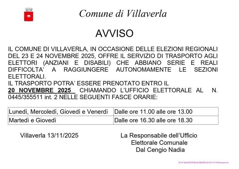 Immagine: Elezioni regionali 2025 – Servizio di trasporto per elettori anziani e disabili