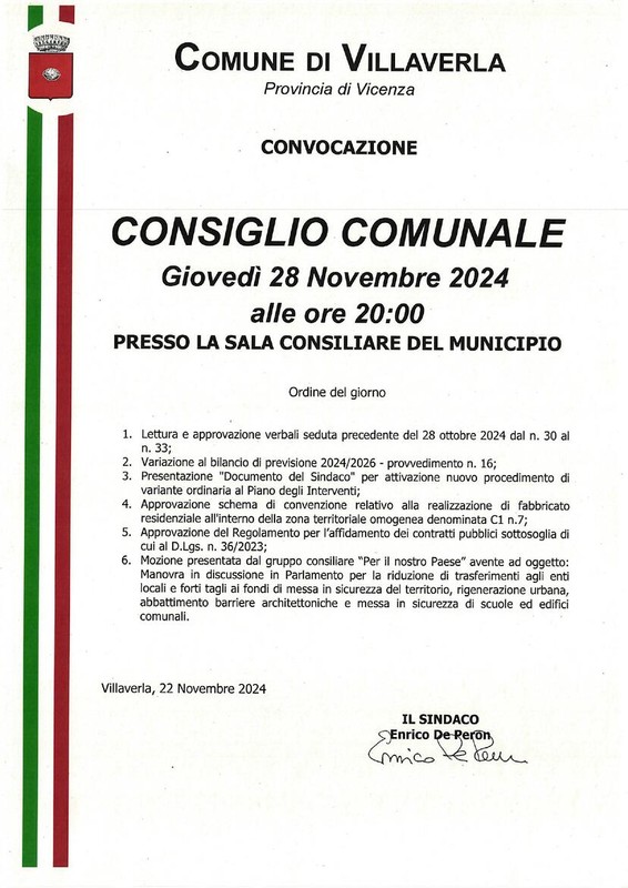 Immagine: Manifesto Convocazione Consiglio comunale 