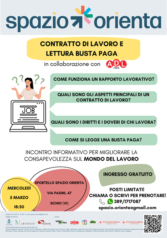 Immagine: spazio orienta, contratto di lavoro e lettura busta paga